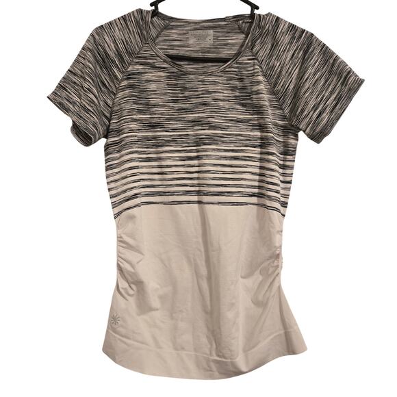 Athleta Gray White Cinched Ruched Short Sleeve Top Women’s Size M - Picture 1 of 5